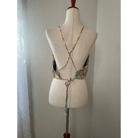 Zara Floral Print Crop Top Sleeveless Tie Back Colorful Summer Retro Size L - Picture 6 of 6